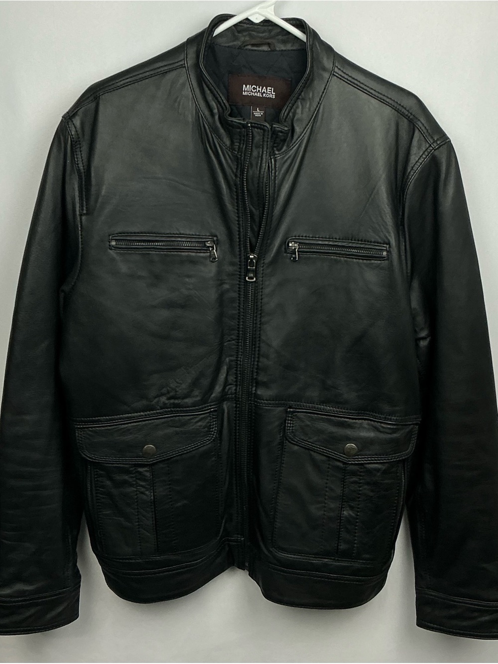 MICHAEL Michael Kors Men’s Black Genuine Leather Utility Jacket L